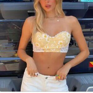 Adika Daisey Floral print White stretch Lace Bustier Strapless crop top sz S